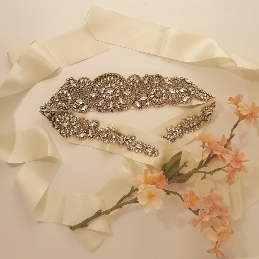 Bridal wedding bridesmaid long crystal sash belt
